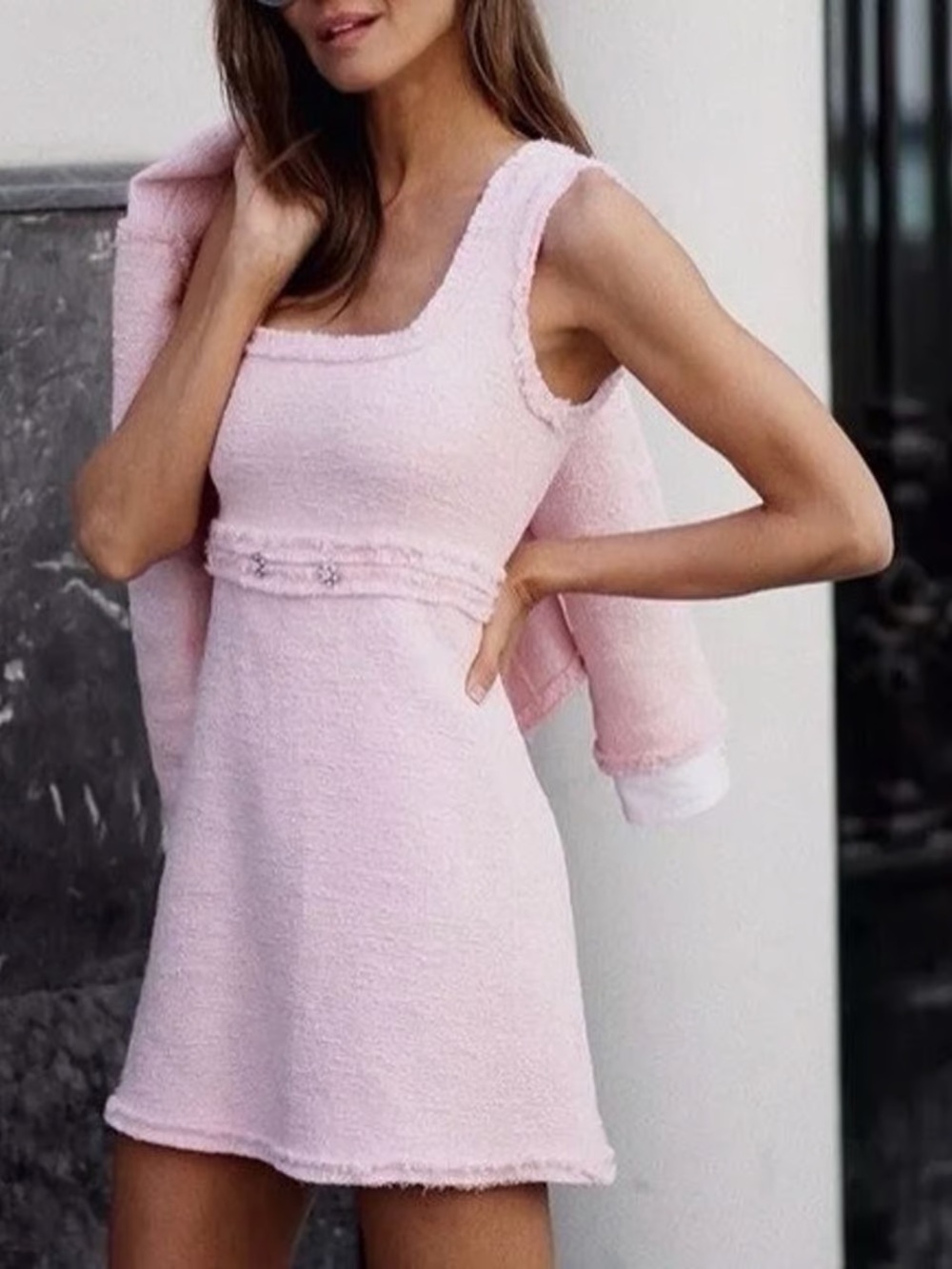 Soft Pink Tweed Mini Dress